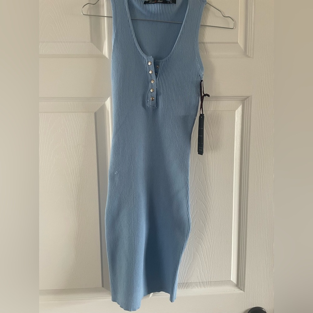Blue Ribbed Sleeveless Dress